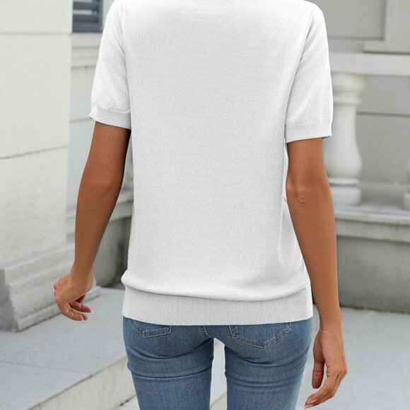 Womens Summer Short Sleeve Tops Crew Neck Lightweight Pullover Sweaters Loose Dr - Picture 4 of 4